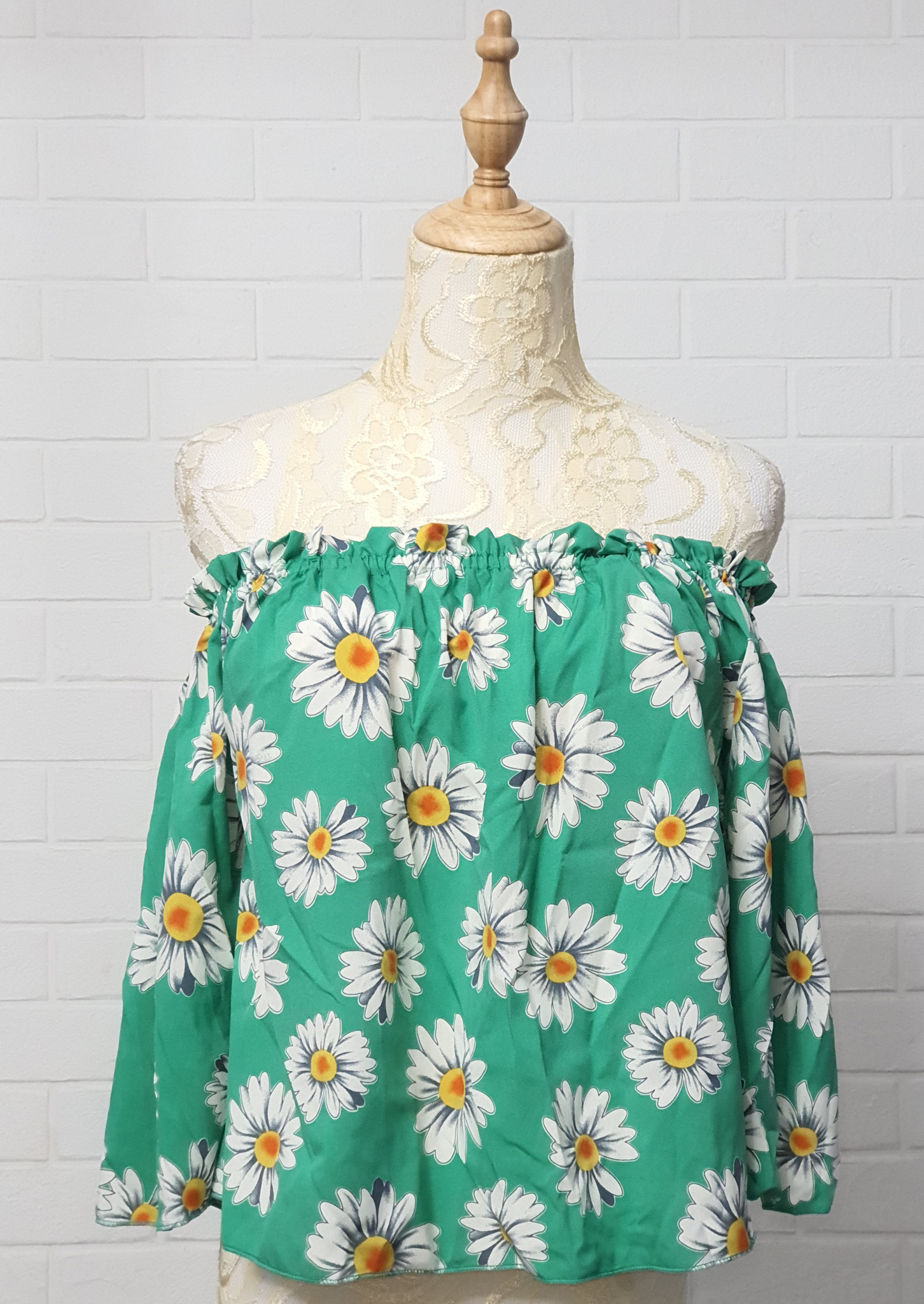 Green Floral Off Shoulder Top