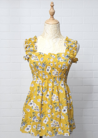 Mustard Floral Babydoll Top