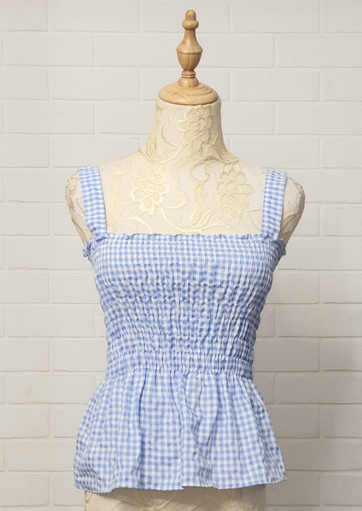 Baby Blue Checkered Babydoll Top (Normal Straps)