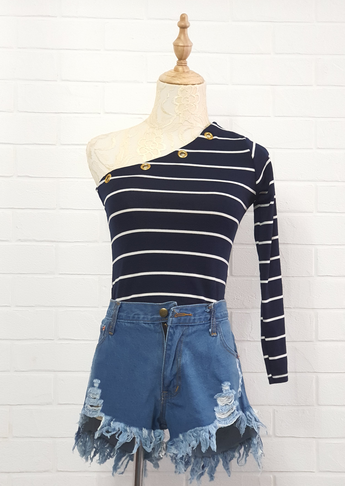 Navy Striped Toga Top