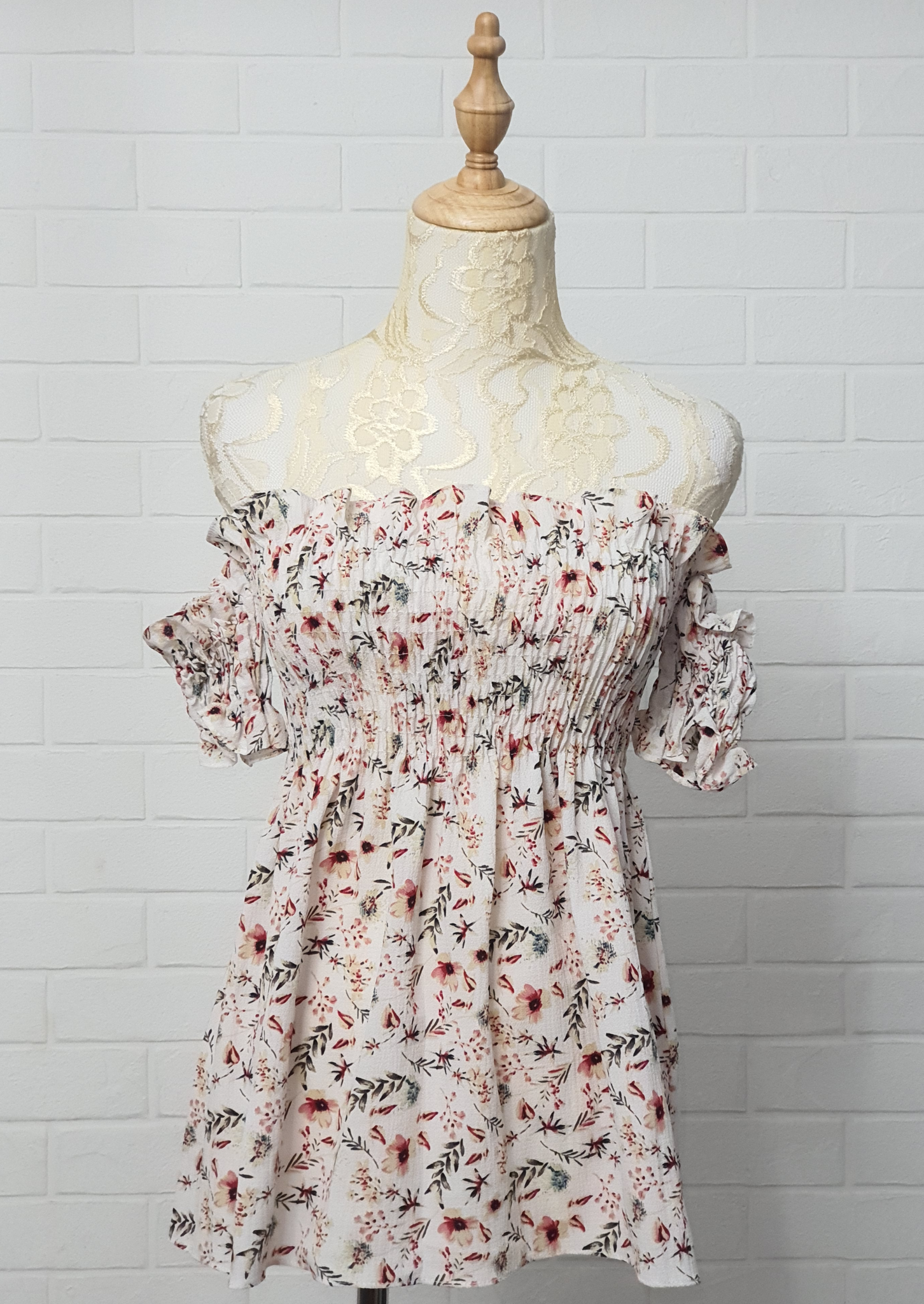 White Floral Babydoll Off Shoulder Top (Short Sleeves)