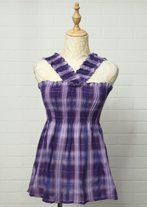 Purple Checkered 2 Way Cross Babydoll Top