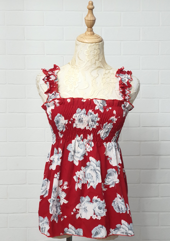 Red Floral Babydoll Top