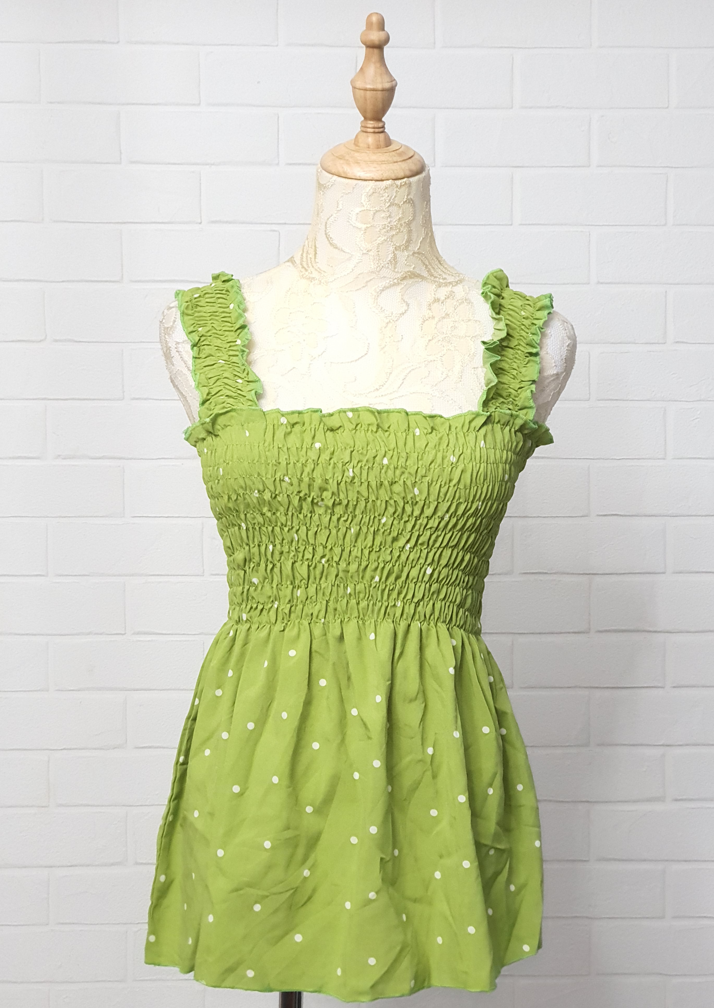 Green Polka Dot Babydoll Top