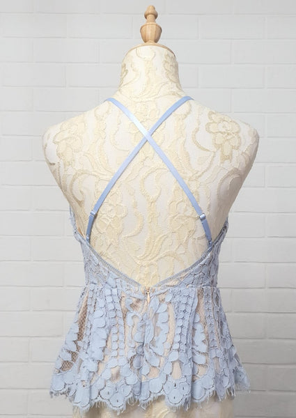 Blue Crochet Cross Back Top (Osmose)