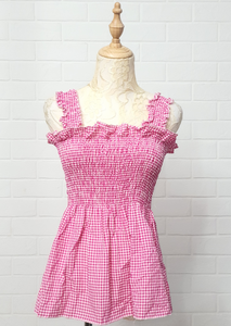 Dark Pink Checkered Babydoll Top