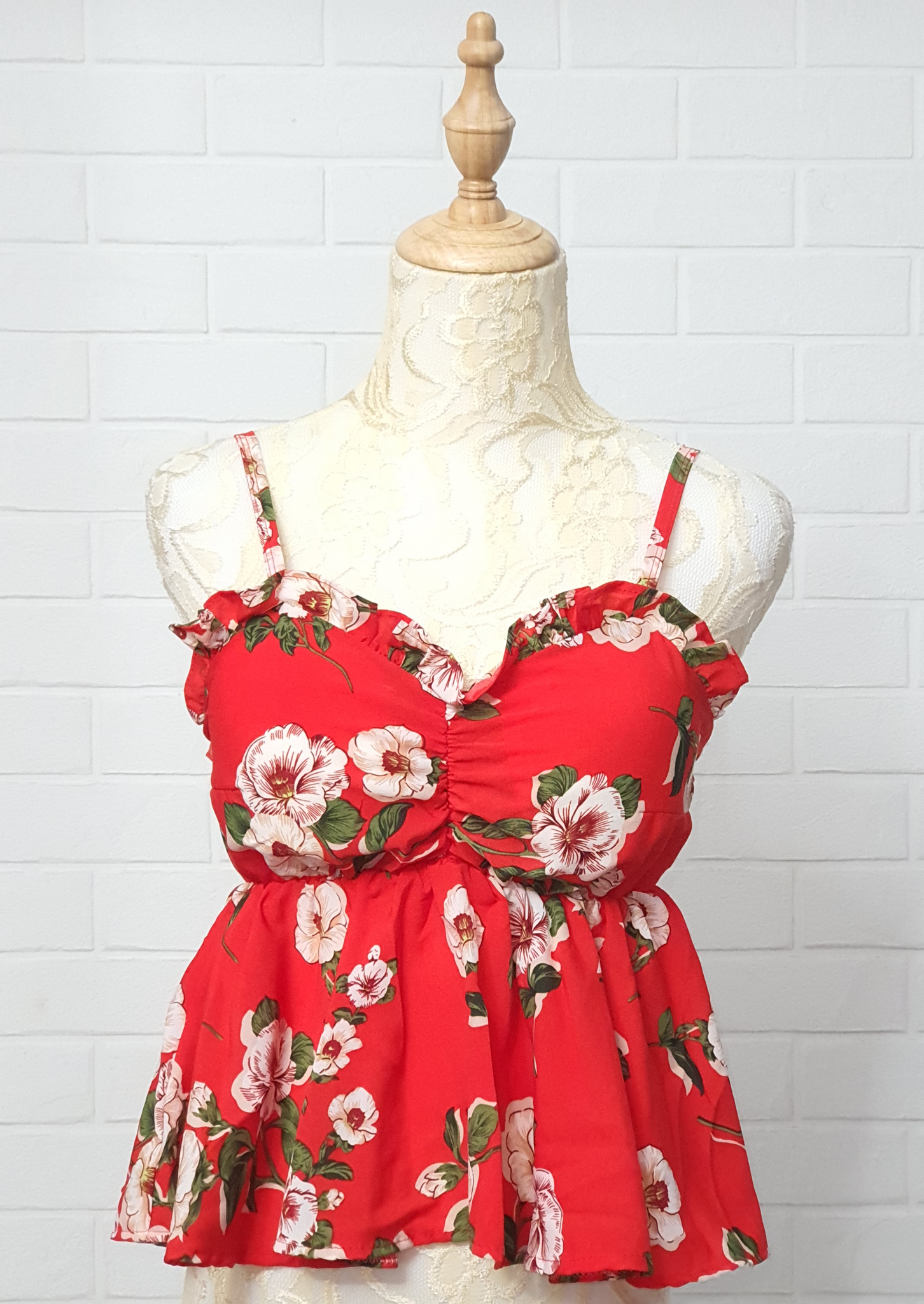 Red Padded Floral Babydoll Top