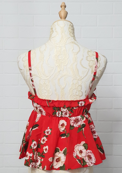 Red Padded Floral Babydoll Top